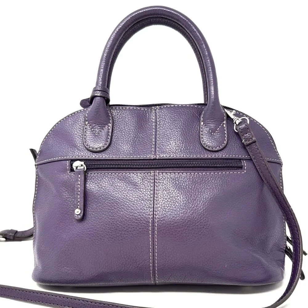 Tignanello Fab Function Dome Satchel Plum Purple Pebbled Leather Crossbody Strap